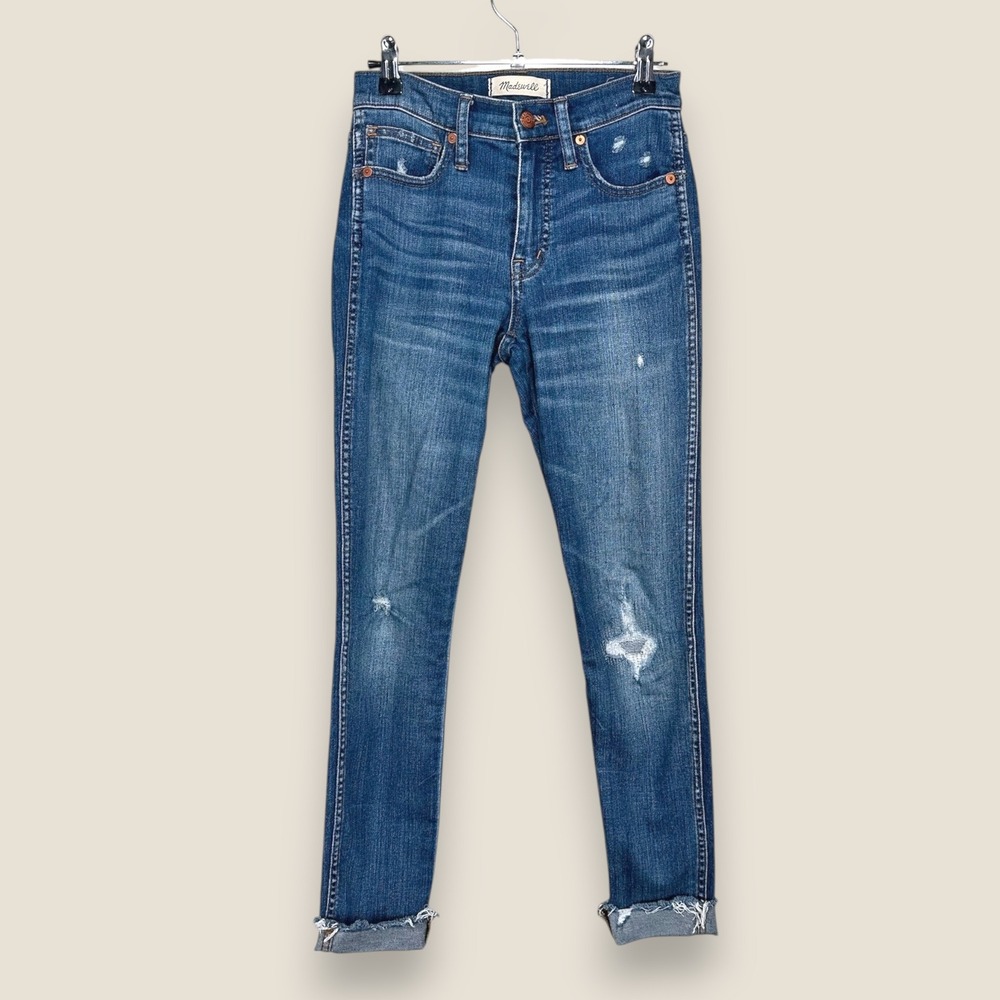Madewell 9" High Rise Skinny Jeans Distressed Raw Hem Denim Blue Women 24